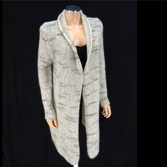 PAOLA MANFREDI ITALY Cardigan Sweater Taupe Gray Mohair Wool Blend Knit M - Picture 4 of 6